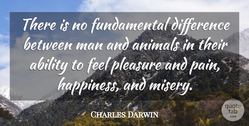 Charles Darwin Quote About Pain, Men, Animal: There Is No Fundamental Difference...