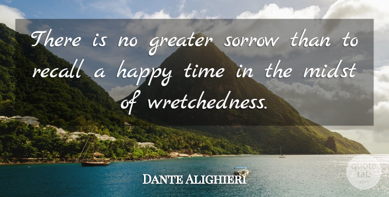 Dante Alighieri Quote About Greater, Happy, Midst, Recall, Sorrow: There Is No Greater Sorrow...