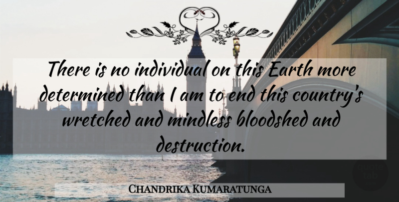 Chandrika Kumaratunga Quote About Bloodshed, Determined, Earth, Individual, Mindless: There Is No Individual On...