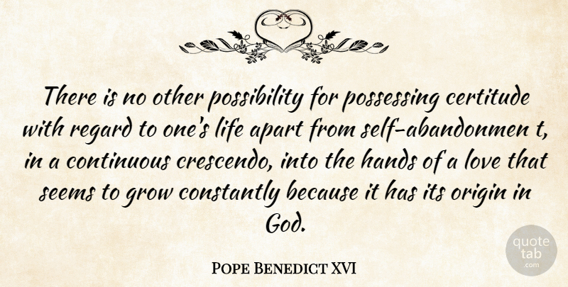 Pope Benedict XVI Quote About Hands, Self, Possibility: There Is No Other Possibility...