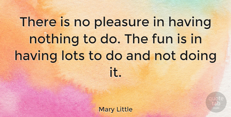Mary Little Quote About Fun, Lots, Pleasure: There Is No Pleasure In...