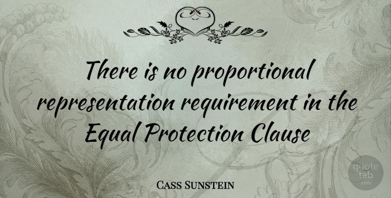 Cass Sunstein Quote About Requirements, Protection, Equal: There Is No Proportional Representation...