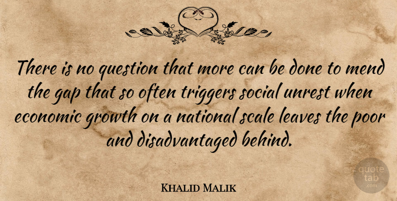 Khalid Malik Quote About Economic, Gap, Growth, Leaves, Mend: There Is No Question That...