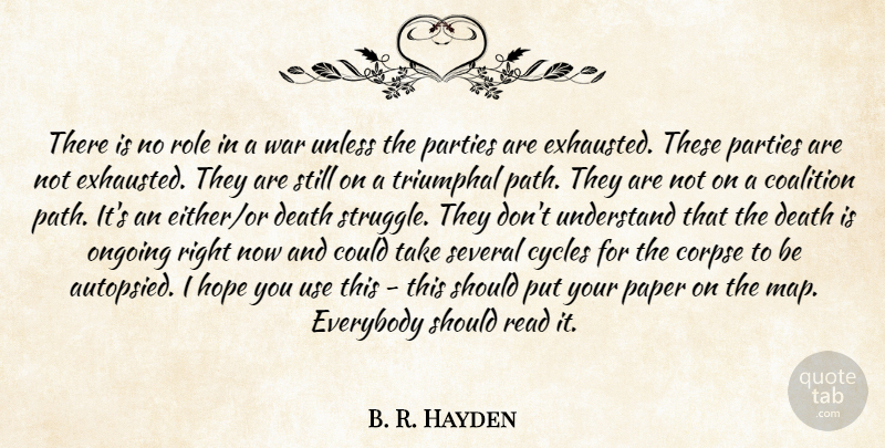 B. R. Hayden Quote About Coalition, Corpse, Cycles, Death, Everybody: There Is No Role In...