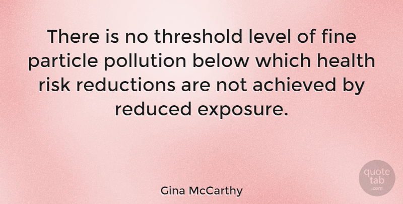 Gina McCarthy Quote About Risk, Levels, Pollution: There Is No Threshold Level...