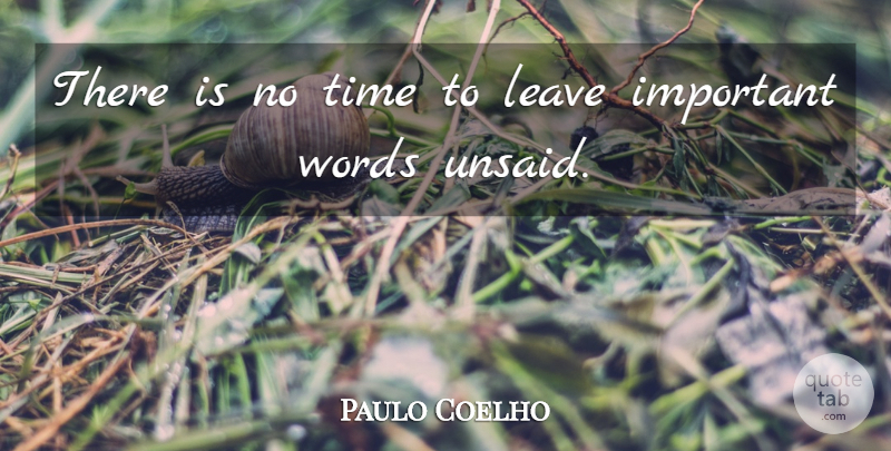 Paulo Coelho Quote About Important, Important Words, Unsaid: There Is No Time To...
