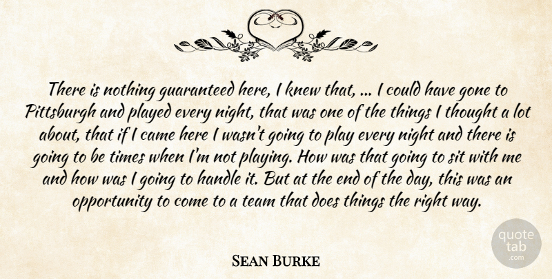 Sean Burke Quote About Came, Gone, Guaranteed, Handle, Knew: There Is Nothing Guaranteed Here...