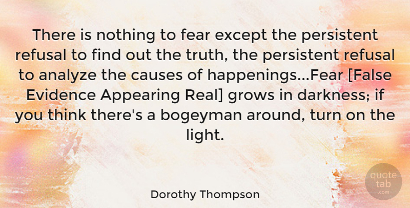 Dorothy Thompson Quote About Real, Thinking, Light: There Is Nothing To Fear...