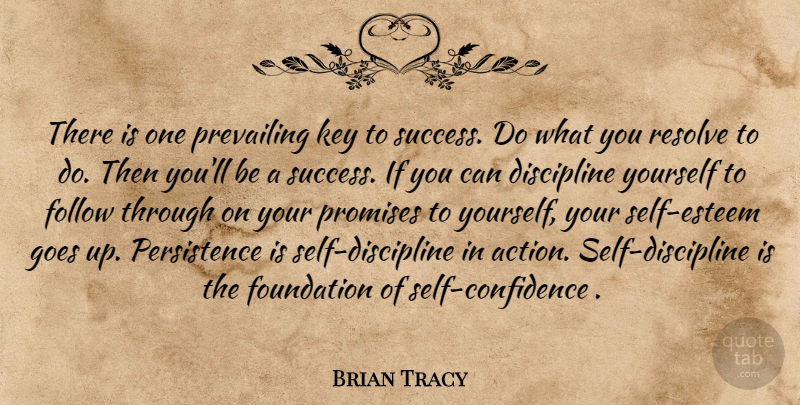 Brian Tracy Quote About Self Esteem, Self Confidence, Persistence: There Is One Prevailing Key...