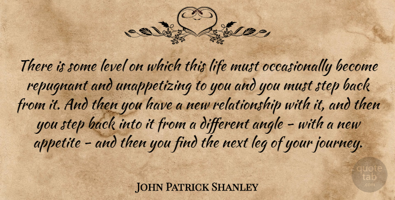 John Patrick Shanley Quote About Angle, Appetite, Leg, Level, Life: There Is Some Level On...