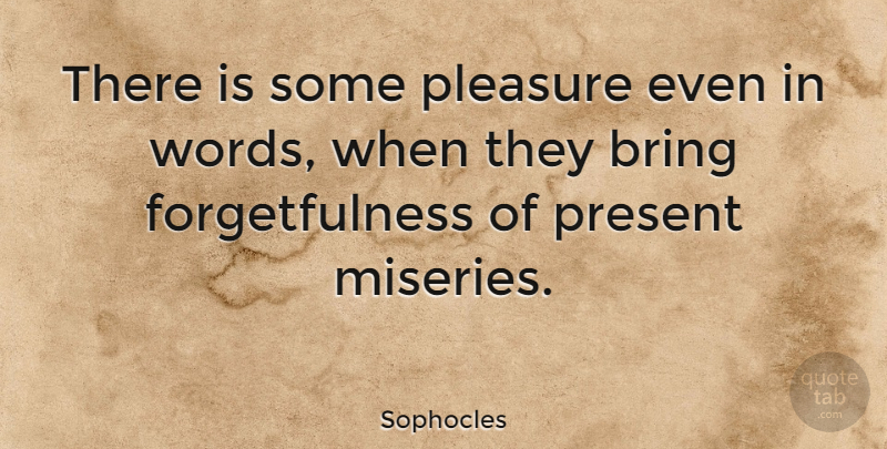 Sophocles Quote About Misery, Pleasure, Forgetfulness: There Is Some Pleasure Even...