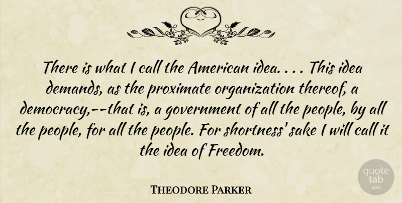 Theodore Parker Quote About Call, Democracy, Freedom, Government, Sake: There Is What I Call...