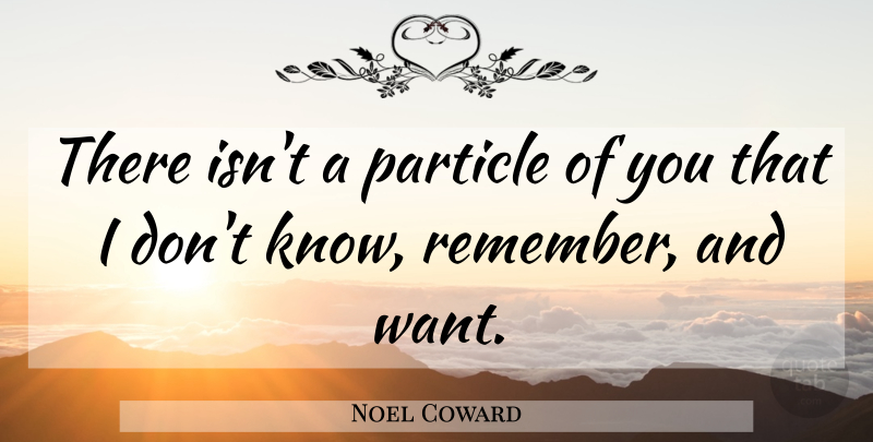 Noel Coward Quote About Friendship, Want, Remember: There Isnt A Particle Of...
