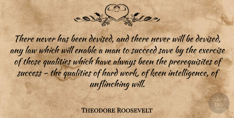 Theodore Roosevelt Quote About Hard Work, Exercise, Men: There Never Has Been Devised...