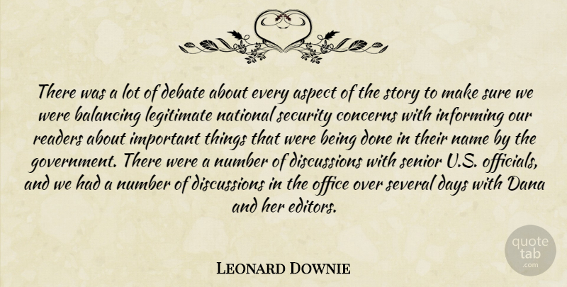 Leonard Downie Quote About Aspect, Balancing, Concerns, Days, Debate: There Was A Lot Of...