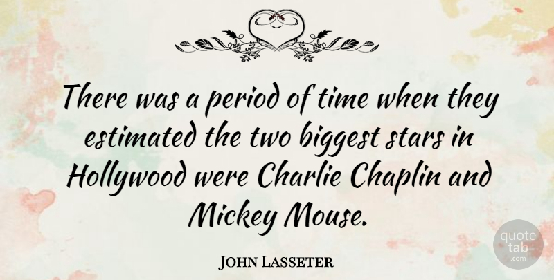 John Lasseter Quote About Biggest, Chaplin, Charlie, Estimated, Mickey: There Was A Period Of...