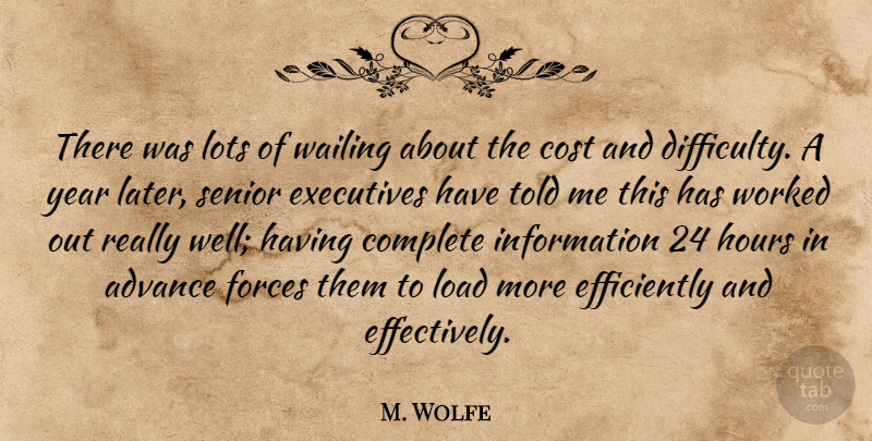 M. Wolfe Quote About Advance, Complete, Cost, Executives, Forces: There Was Lots Of Wailing...