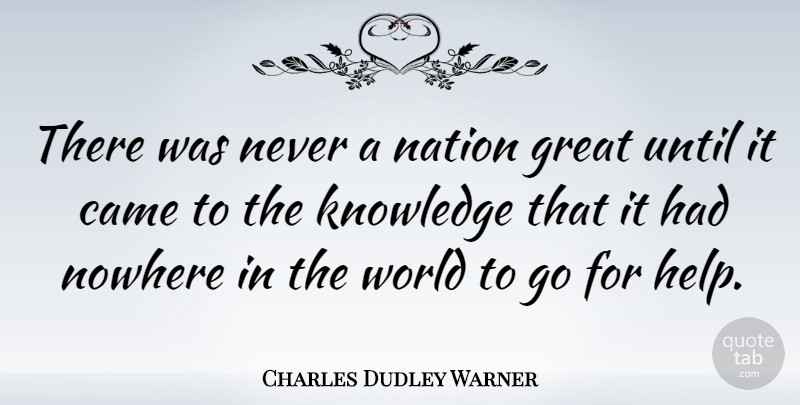 Charles Dudley Warner Quote About American Journalist, Came, Great, Knowledge, Nation: There Was Never A Nation...