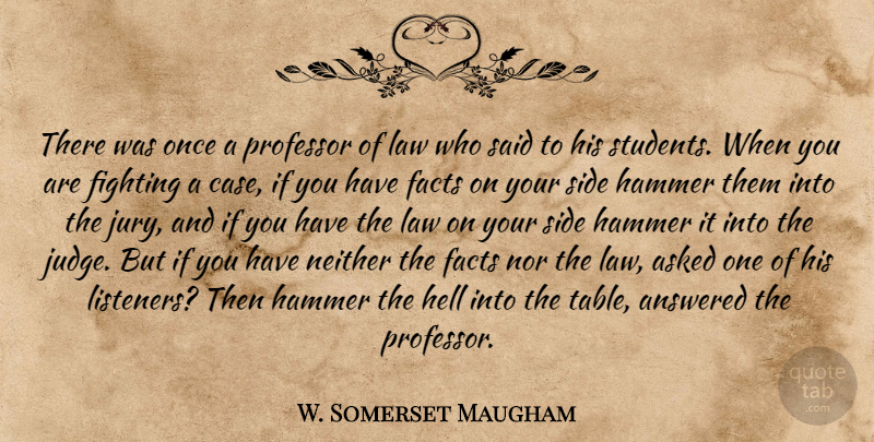 W. Somerset Maugham Quote About Fighting, Your Side, Law: There Was Once A Professor...