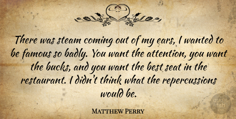 Matthew Perry Quote About Best, Coming, Famous, Seat, Steam: There Was Steam Coming Out...