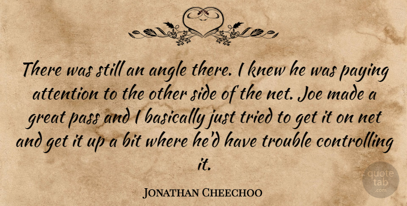 Jonathan Cheechoo Quote About Angle, Attention, Basically, Bit, Great: There Was Still An Angle...
