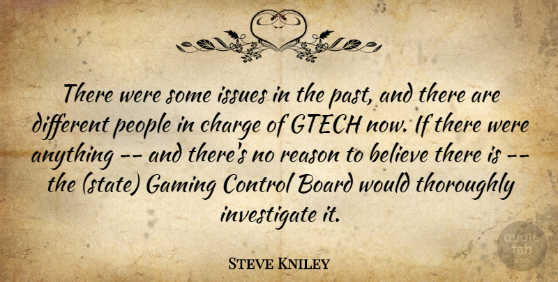 Steve Kniley Quote About Believe, Board, Charge, Control, Gaming: There Were Some Issues In...