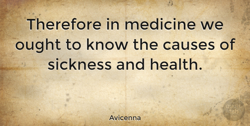 Avicenna Quote About Causes, Ought, Therefore: Therefore In Medicine We Ought...