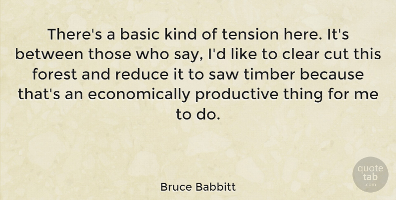 Bruce Babbitt Quote About Basic, Clear, Cut, Reduce, Saw: Theres A Basic Kind Of...