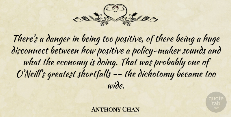 Anthony Chan Quote About Became, Danger, Dichotomy, Disconnect, Economy: Theres A Danger In Being...