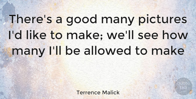 Terrence Malick Quote About Good Man: Theres A Good Many Pictures...