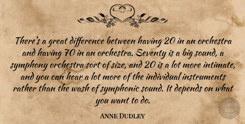 Anne Dudley Quote About Depends, Difference, Great, Hear, Individual: Theres A Great Difference Between...