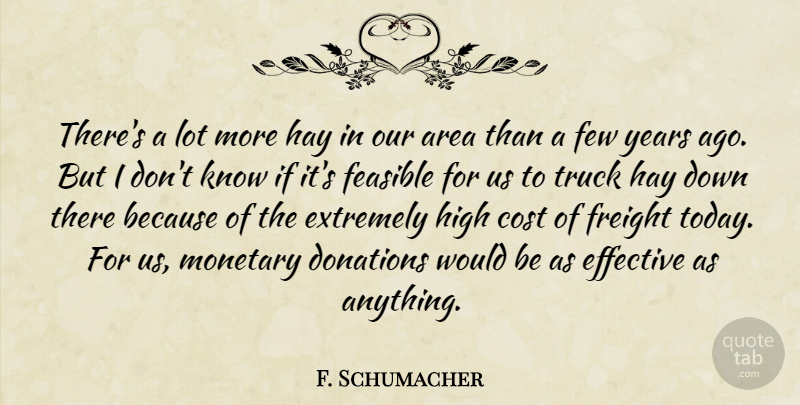 F. Schumacher Quote About Area, Cost, Donations, Effective, Extremely: Theres A Lot More Hay...