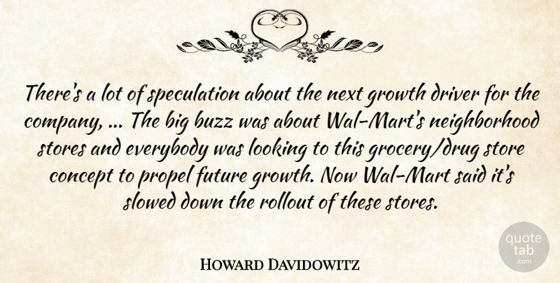 Howard Davidowitz Quote About Buzz, Concept, Driver, Everybody, Future: Theres A Lot Of Speculation...