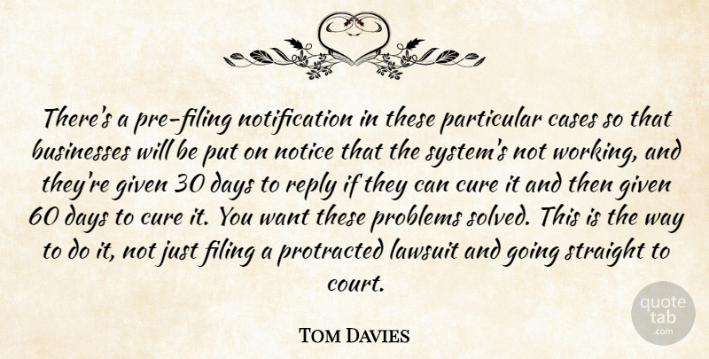 Tom Davies Quote About Businesses, Cases, Cure, Days, Filing: Theres A Pre Filing Notification...