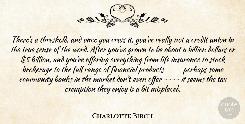 Charlotte Birch Quote About Banks, Billion, Bit, Community, Credit: Theres A Threshold And Once...