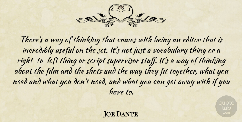 Joe Dante Quote About Thinking, Editors, Vocabulary: Theres A Way Of Thinking...