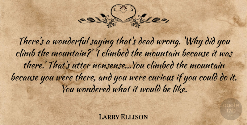 Larry Ellison Quote About Inspirational, Mountain, Would Be: Theres A Wonderful Saying Thats...