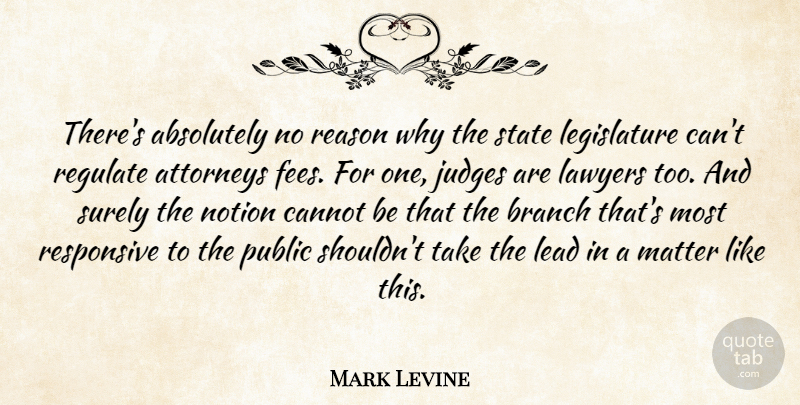 Mark Levine Quote About Absolutely, Attorneys, Branch, Cannot, Judges: Theres Absolutely No Reason Why...