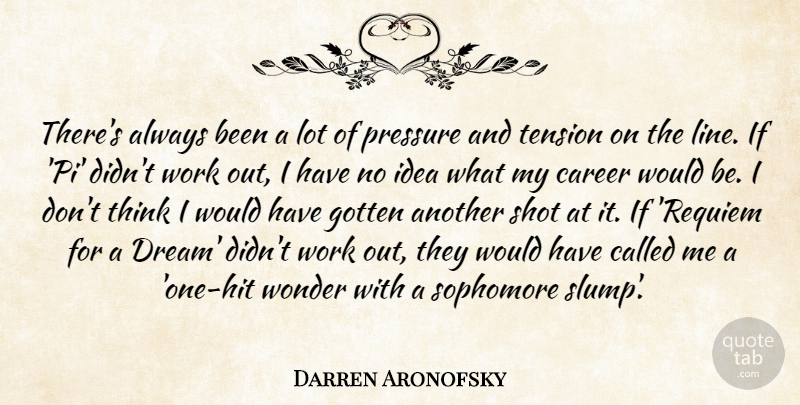 Darren Aronofsky Quote About Gotten, Pressure, Shot, Sophomore, Tension: Theres Always Been A Lot...