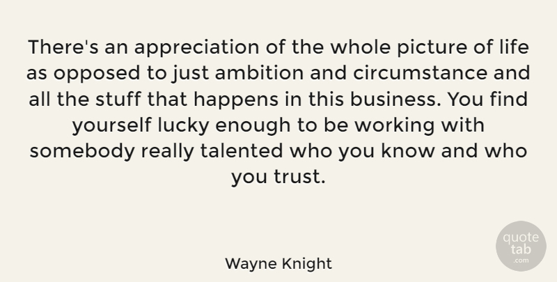 Wayne Knight Quote About Ambition, Appreciation, Business, Circumstance, Happens: Theres An Appreciation Of The...