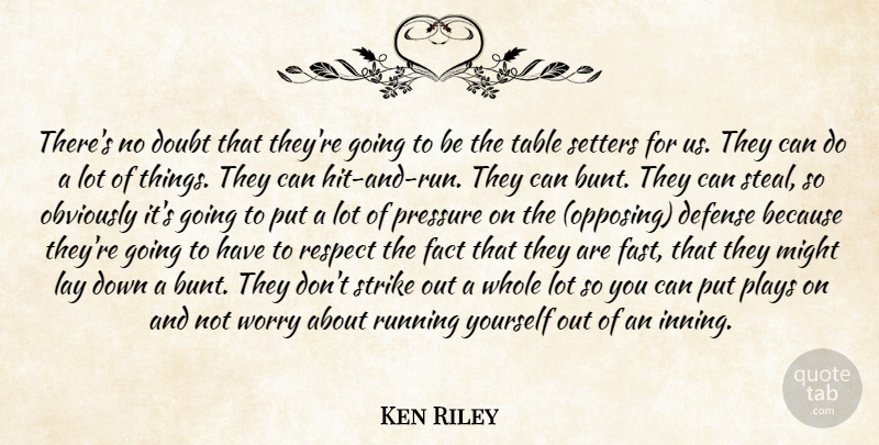 Ken Riley Quote About Defense, Doubt, Fact, Lay, Might: Theres No Doubt That Theyre...