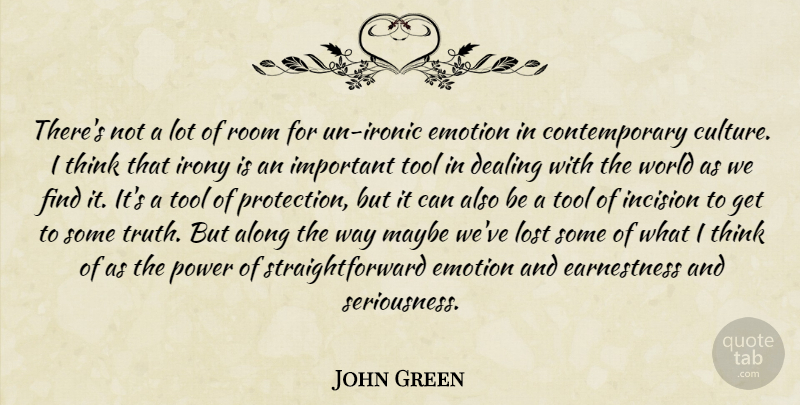 John Green Quote About Thinking, Ironic, Important: Theres Not A Lot Of...