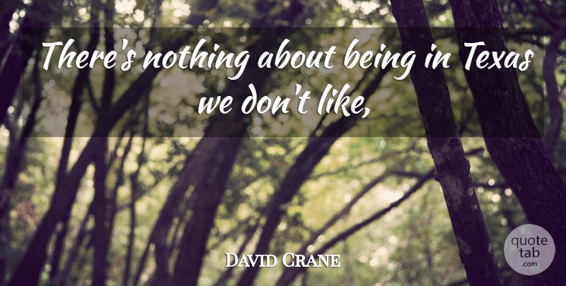 David Crane Quote About Texas: Theres Nothing About Being In...