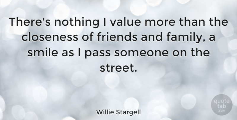 Willie Stargell Quote About Family, Smile, Relatives And Friends: Theres Nothing I Value More...