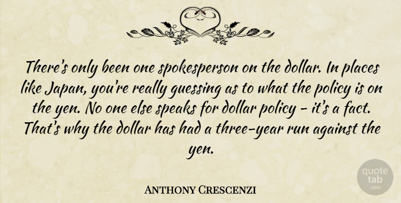 Anthony Crescenzi Quote About Against, Dollar, Guessing, Places, Policy: Theres Only Been One Spokesperson...