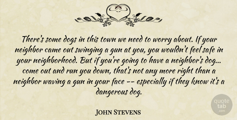 John Stevens Quote About Came, Dangerous, Dogs, Face, Gun: Theres Some Dogs In This...