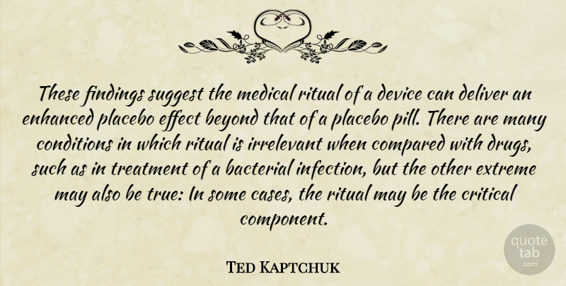 Ted Kaptchuk Quote About Beyond, Compared, Conditions, Critical, Deliver: These Findings Suggest The Medical...