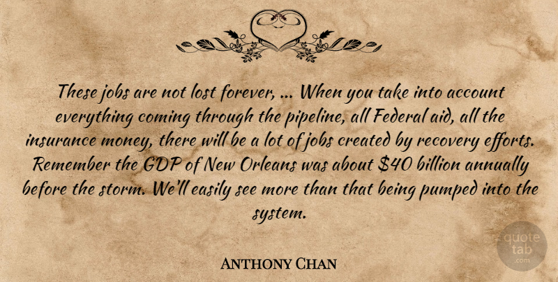 Anthony Chan Quote About Account, Billion, Coming, Created, Easily: These Jobs Are Not Lost...