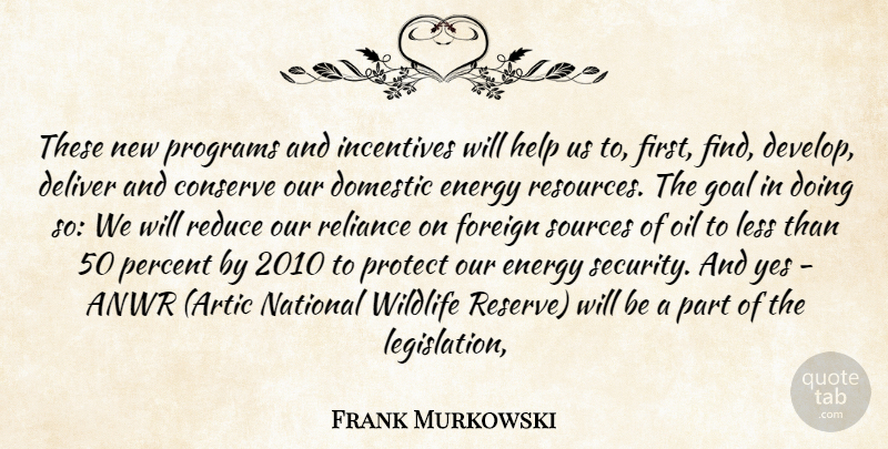 Frank Murkowski Quote About Anwr, Conserve, Deliver, Domestic, Energy: These New Programs And Incentives...