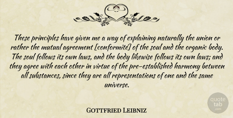 Gottfried Leibniz Quote About Law, Agreement, Soul: These Principles Have Given Me...